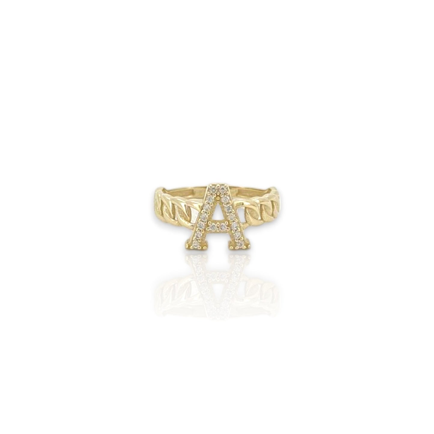 Initial Ring Letter CZ - 10K Yellow Gold