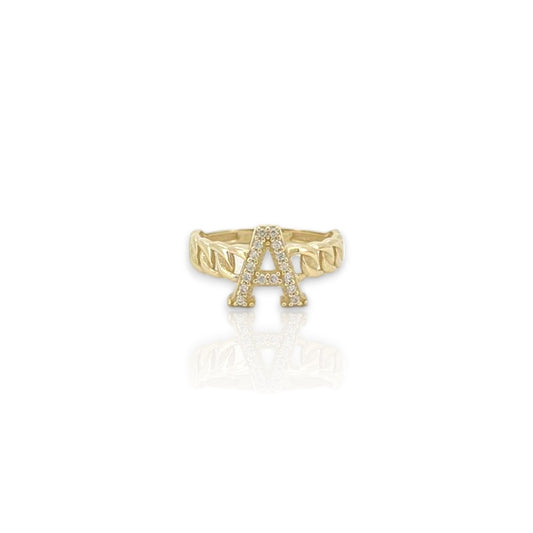 Initial Ring Letter CZ - 10K Yellow Gold