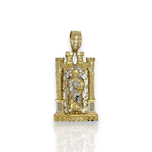 Colgante de dos tonos de San Judas con circonita cúbica - Oro amarillo de 10 k