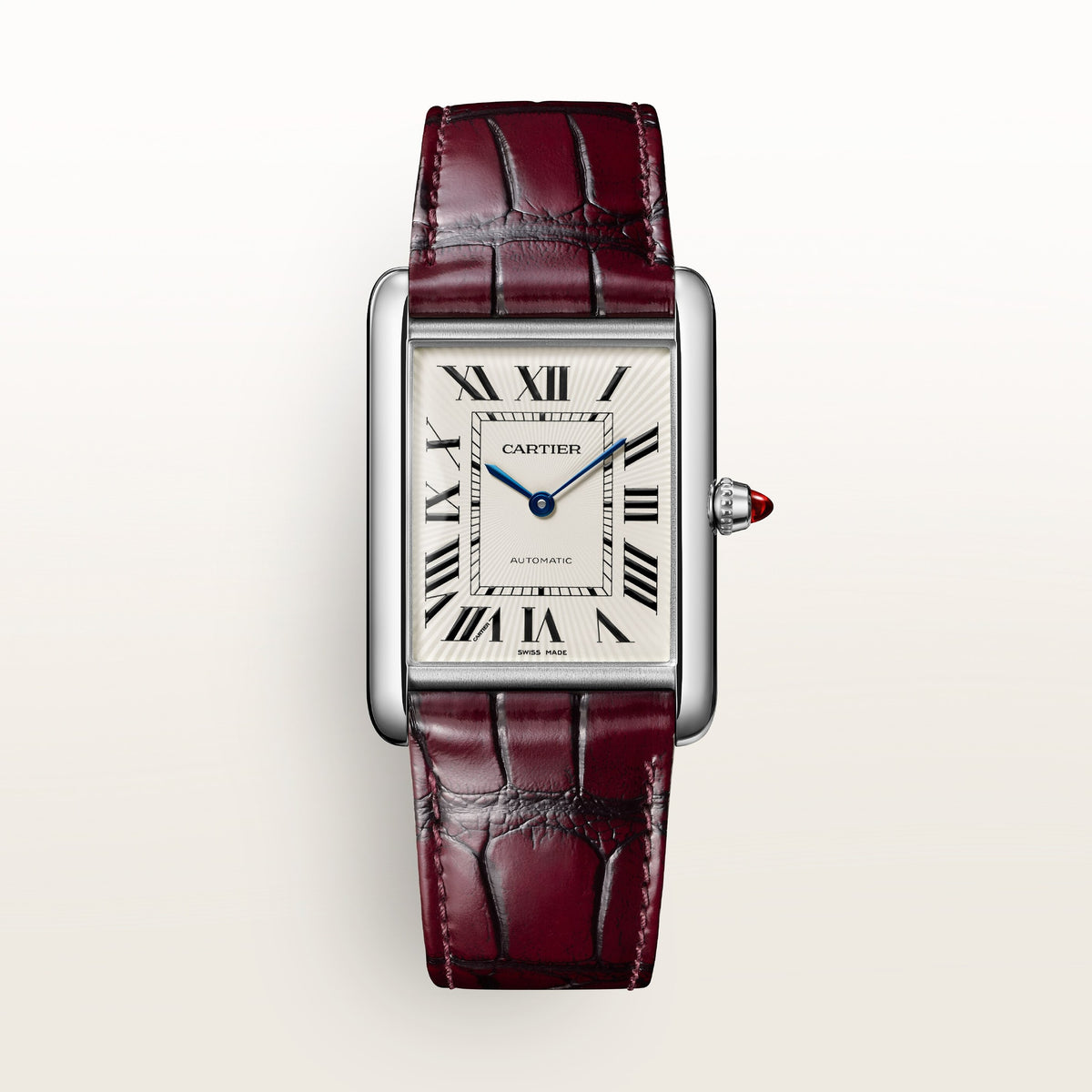 Cartier Tank Louis Cartier Watch WGTA0373 - Large model Platinum 950/1000, Stamped silvered with yellow varnish Dial, Semi-matte burgundy alligator leather strap