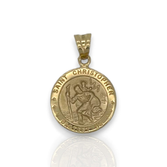 Saint Christopher Medallion Pendant - 14K Yellow Gold