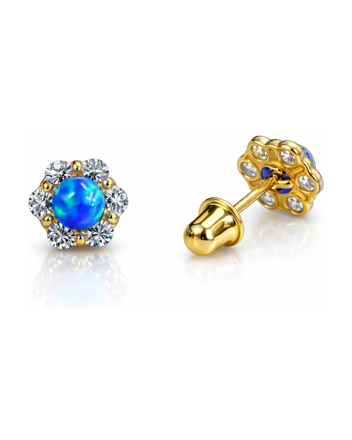 14K Yellow Gold Opal Stud Earrings with Screw Back - 6.5mm