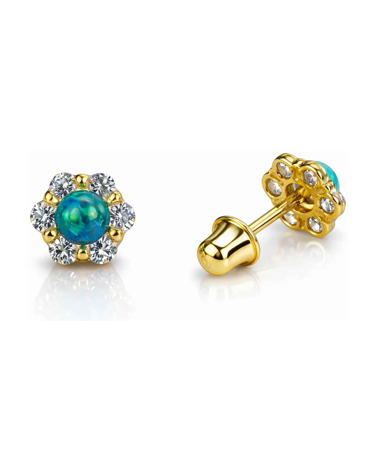 14K Yellow Gold Opal Stud Earrings with Screw Back - 6.5mm