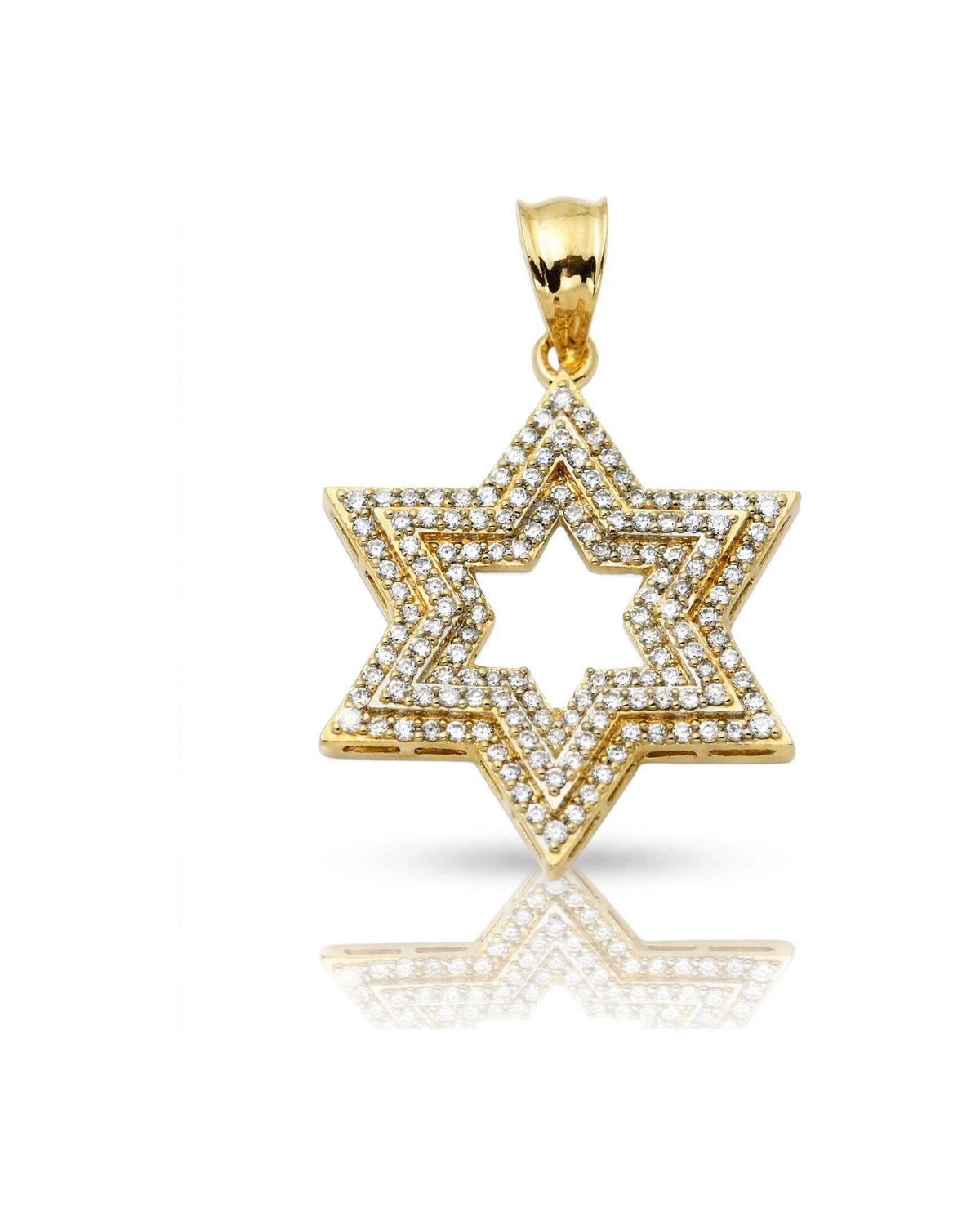 Star of David Pendant with CZ Outline Large - 10K Gold