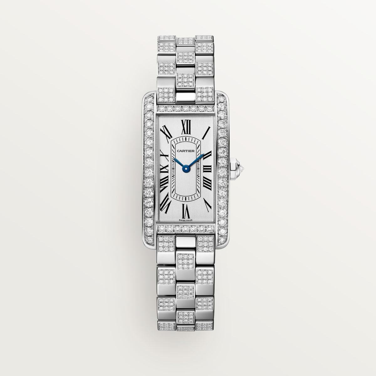 Cartier Tank Américaine WJTA0068 - Small model 18K white gold, Silvered satin-finished Dial, 18K white gold bracelet semi-set