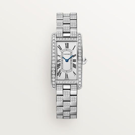 Cartier Tank Américaine WJTA0068 - Small model 18K white gold, Silvered satin-finished Dial, 18K white gold bracelet semi-set