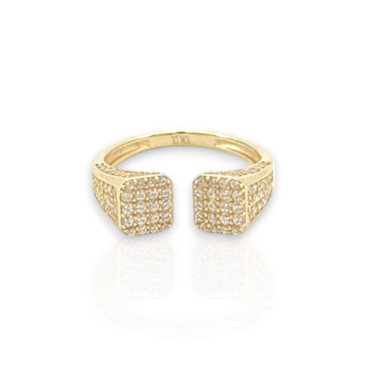 Two Headed Square Ring CZ - 10K Yellow Gold