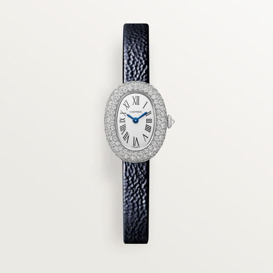 Cartier Baignoire WJBA0070 - Mini model Rhodiumized 18K white gold, Silvered Dial, Navy blue patent leather strap