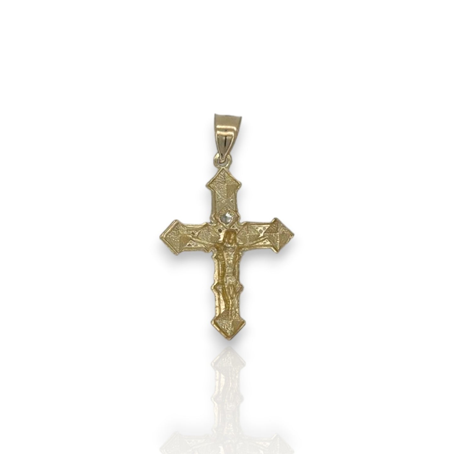 Cross Crucifix Two Tone Cz Pendant  - 10k Yellow Gold