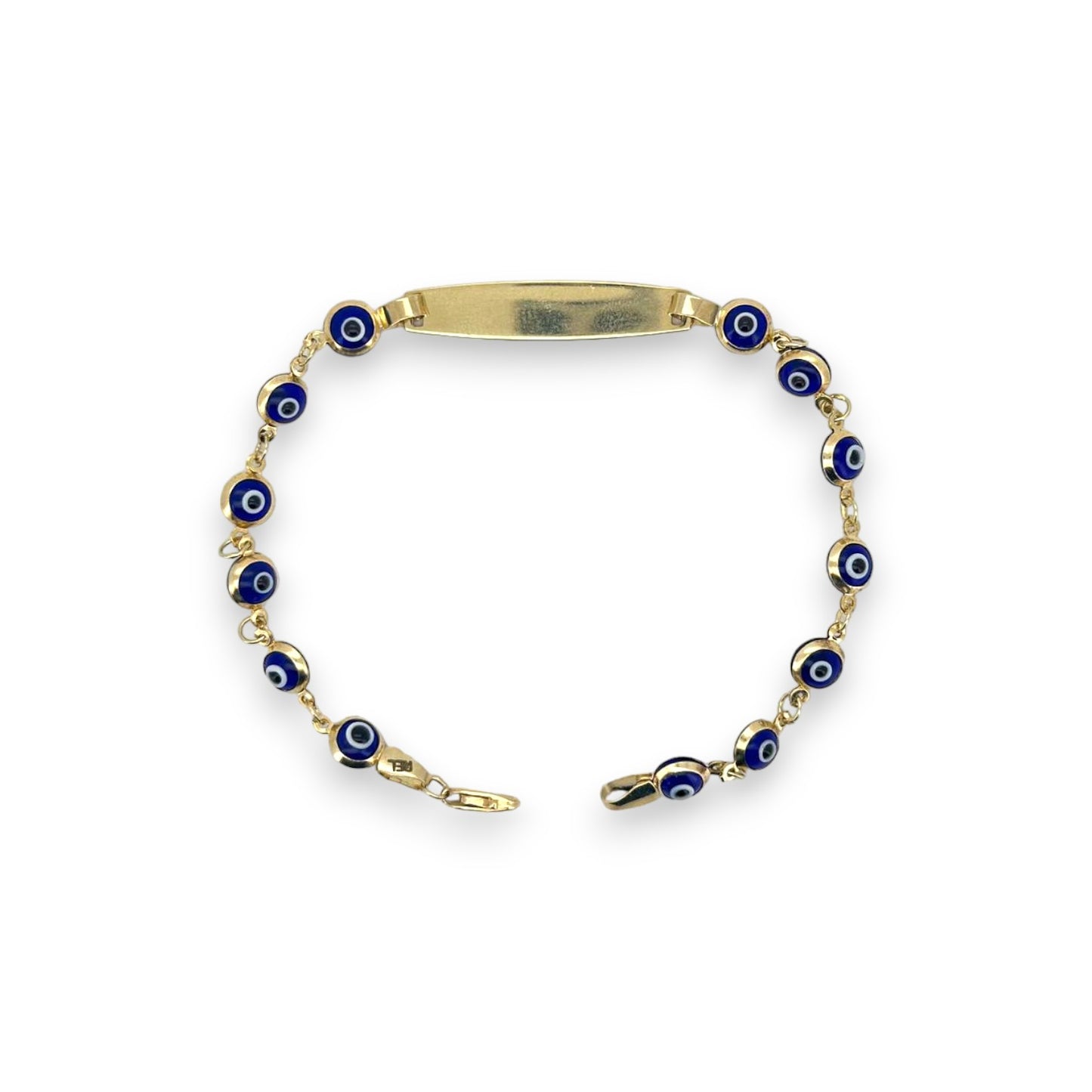 Evil Eye Custom Name Dark Blue Bracelet - 14K Yellow Gold