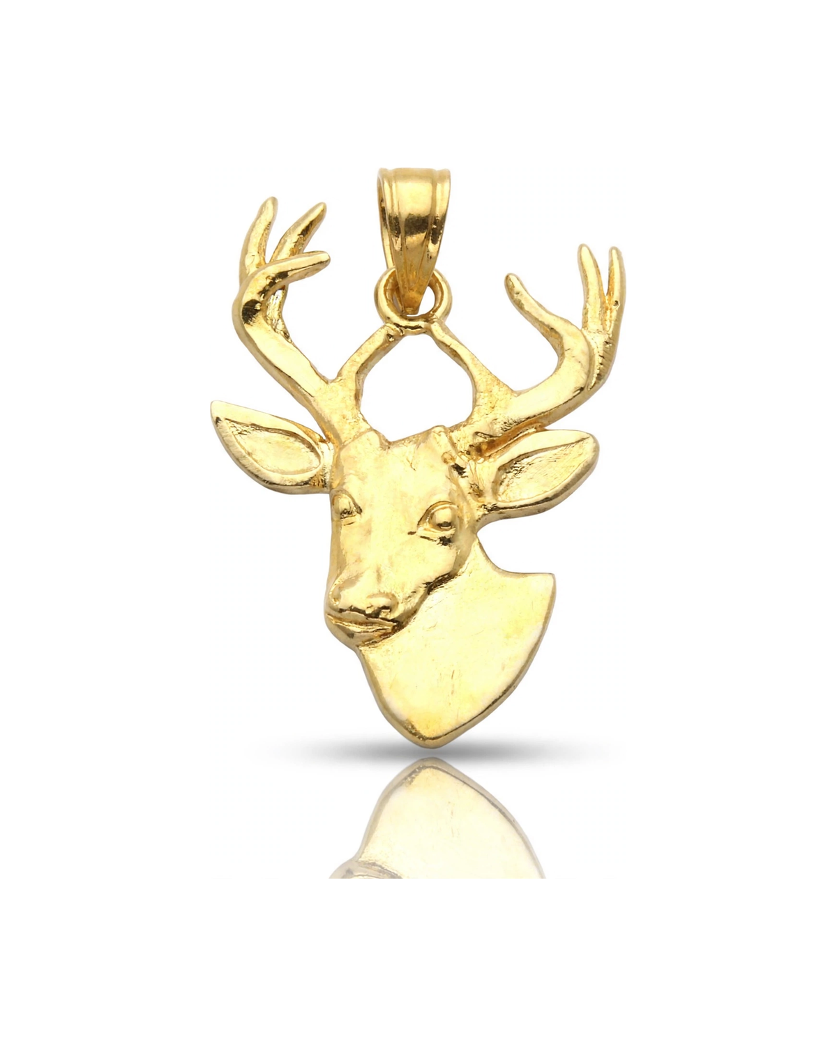 Deer Head Pendant with Antlers - 10K Yellow Gold