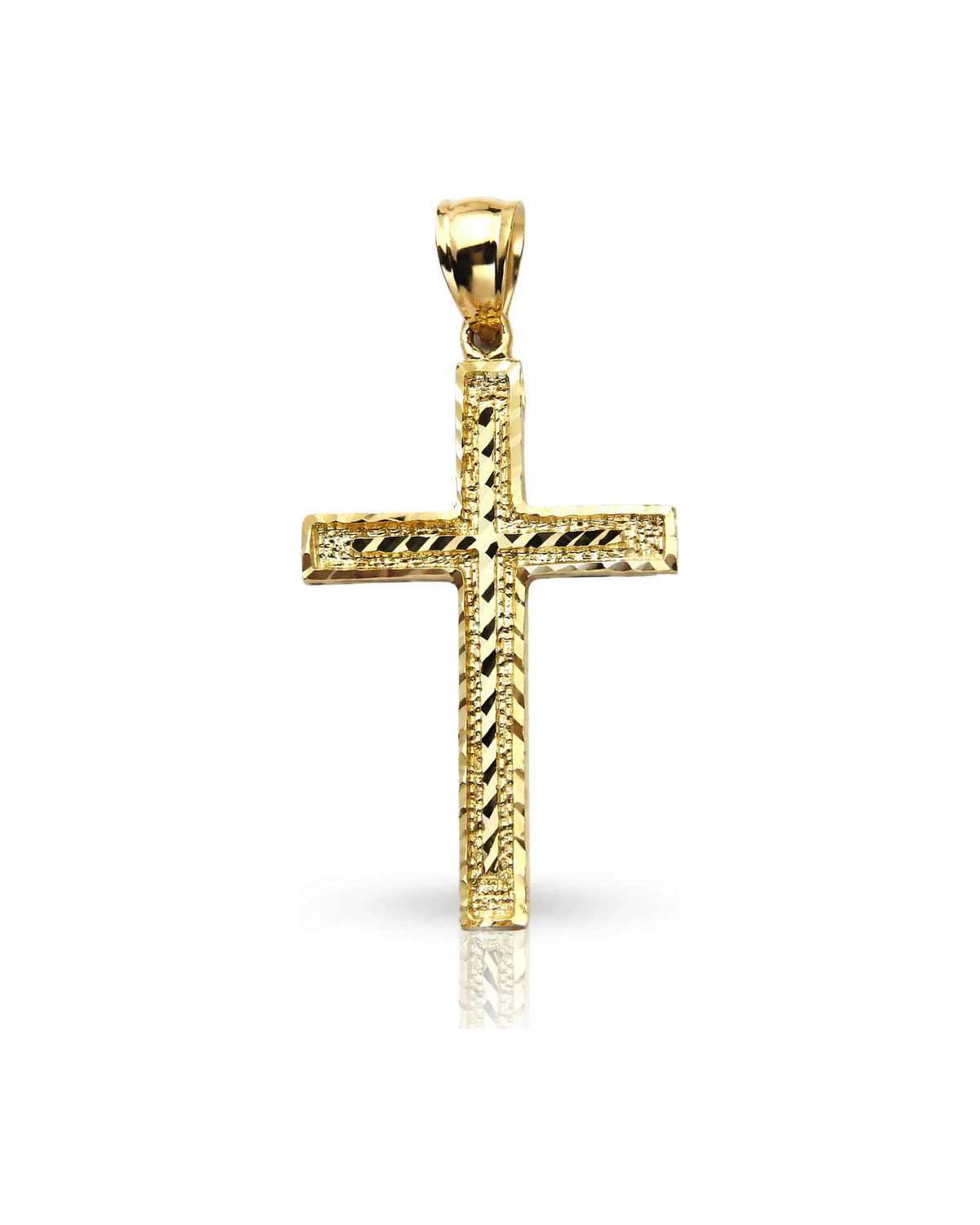Cross Diagonal Inner Faceted Pendant - 10K Yellow Gold