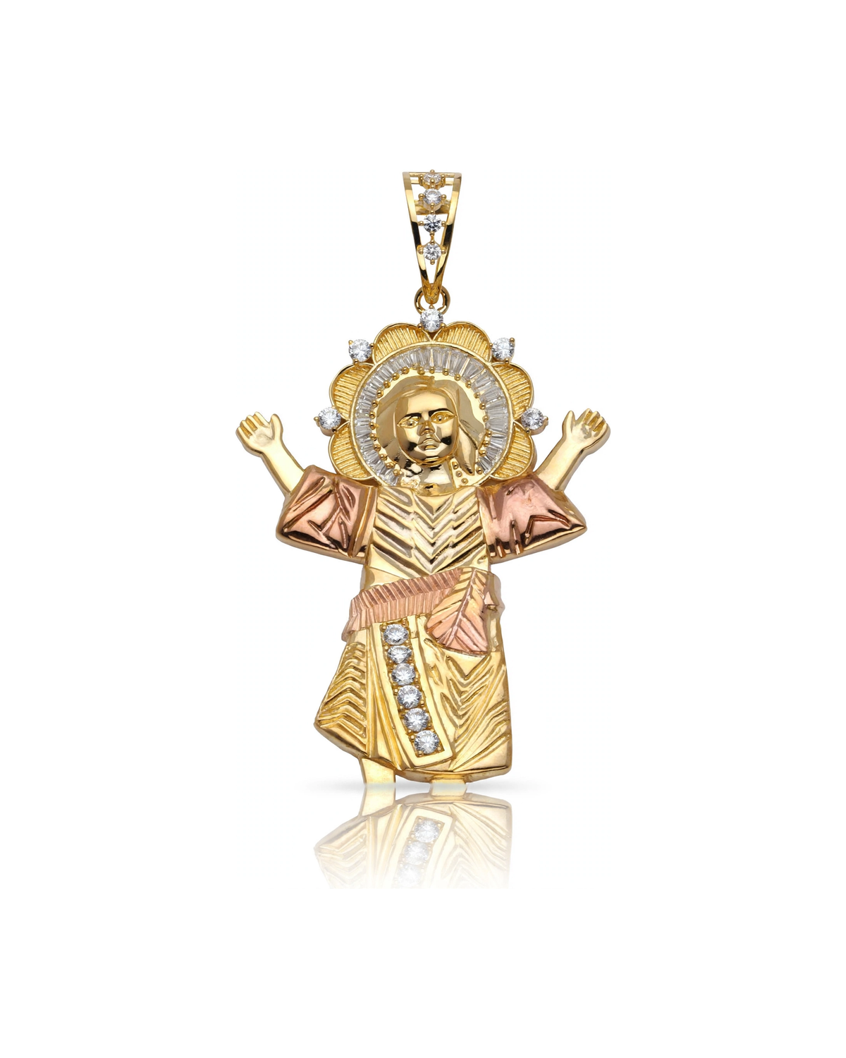 Divino Nino Pendant Tri-Tone with CZ Sash - 10K Gold