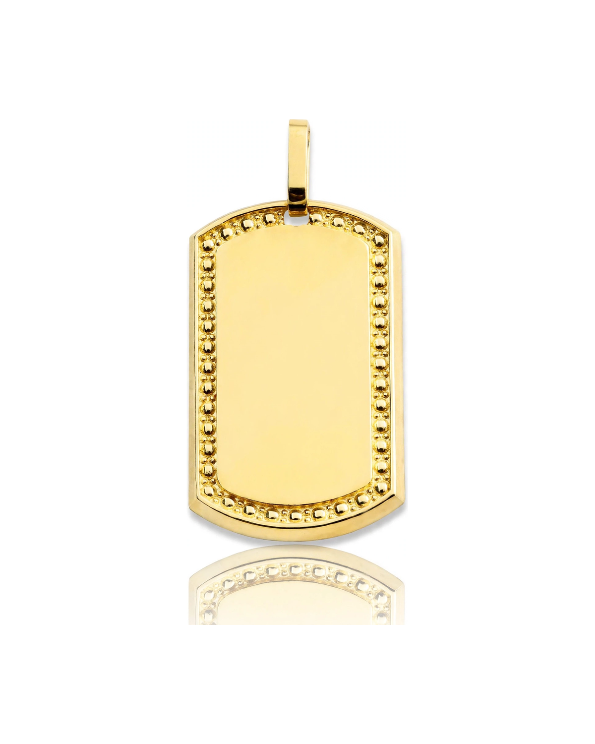 Dog Tag Pendant with Beaded Border - 10K Yellow Gold