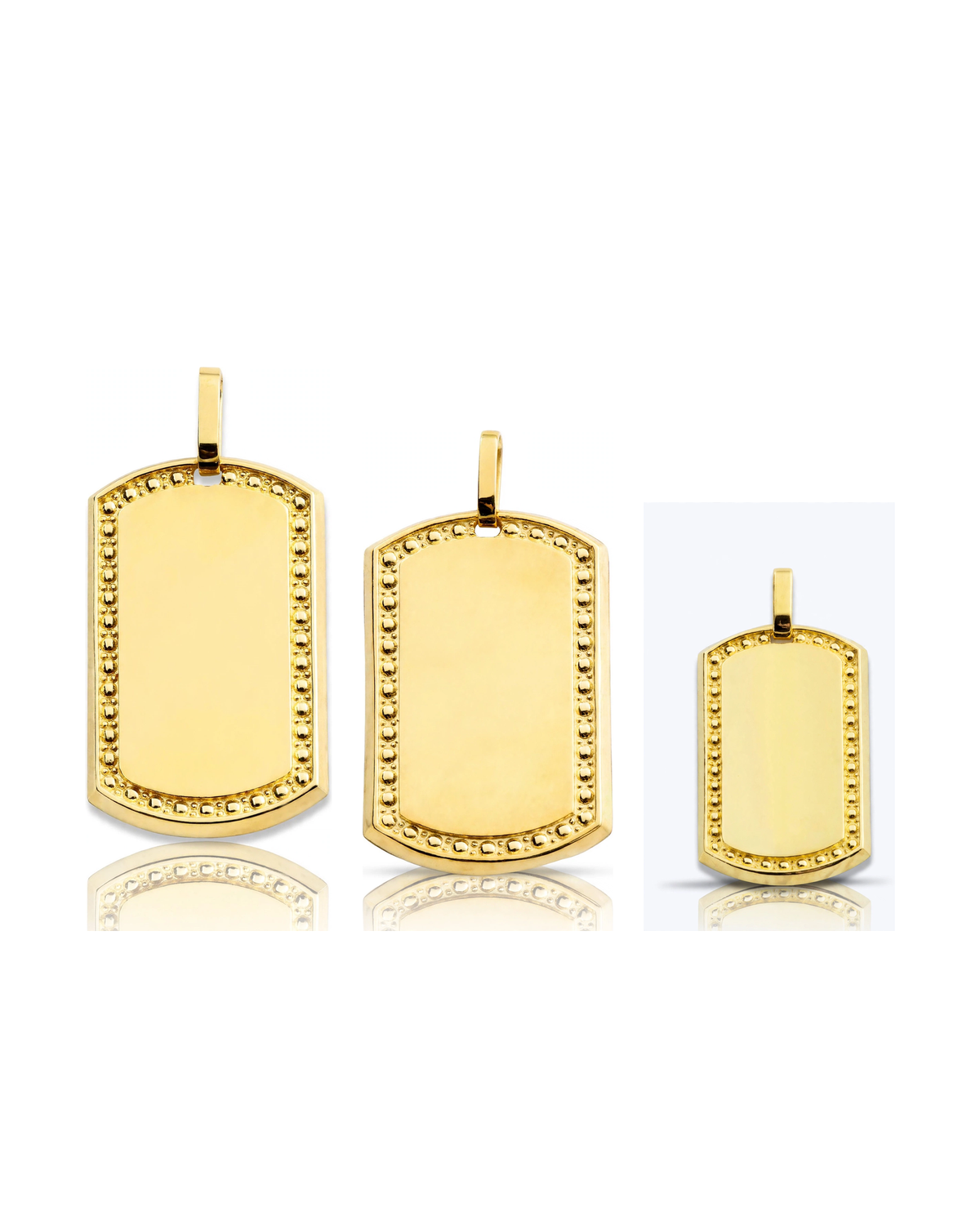 Dog Tag Pendant with Beaded Border - 10K Yellow Gold