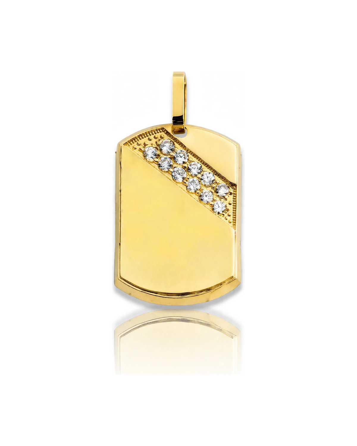 Dog Tag Pendant with Diagonal CZ Band - 10K Gold
