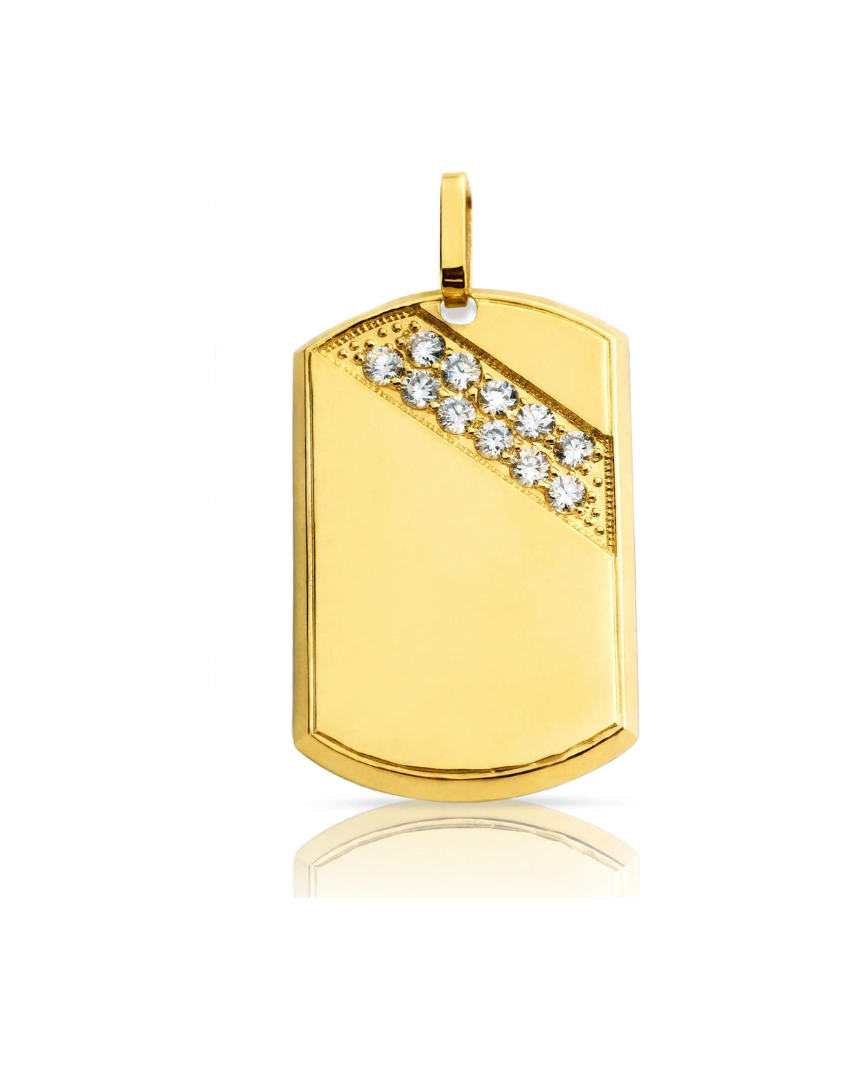 Dog Tag Pendant with Wide Diagonal CZ Band - 10K Gold