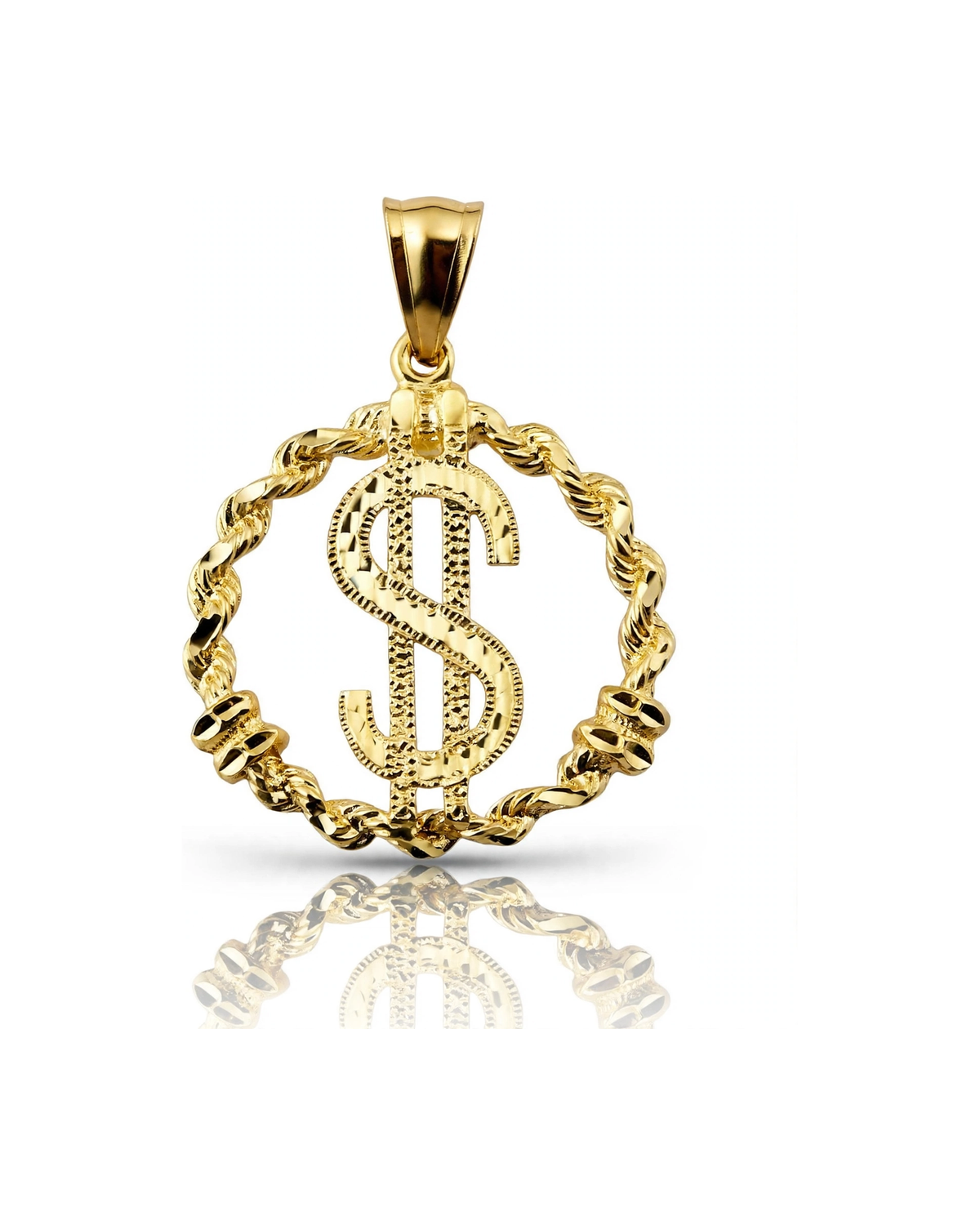 Dollar Sign Rope Frame Pendant - 10K Yellow Gold