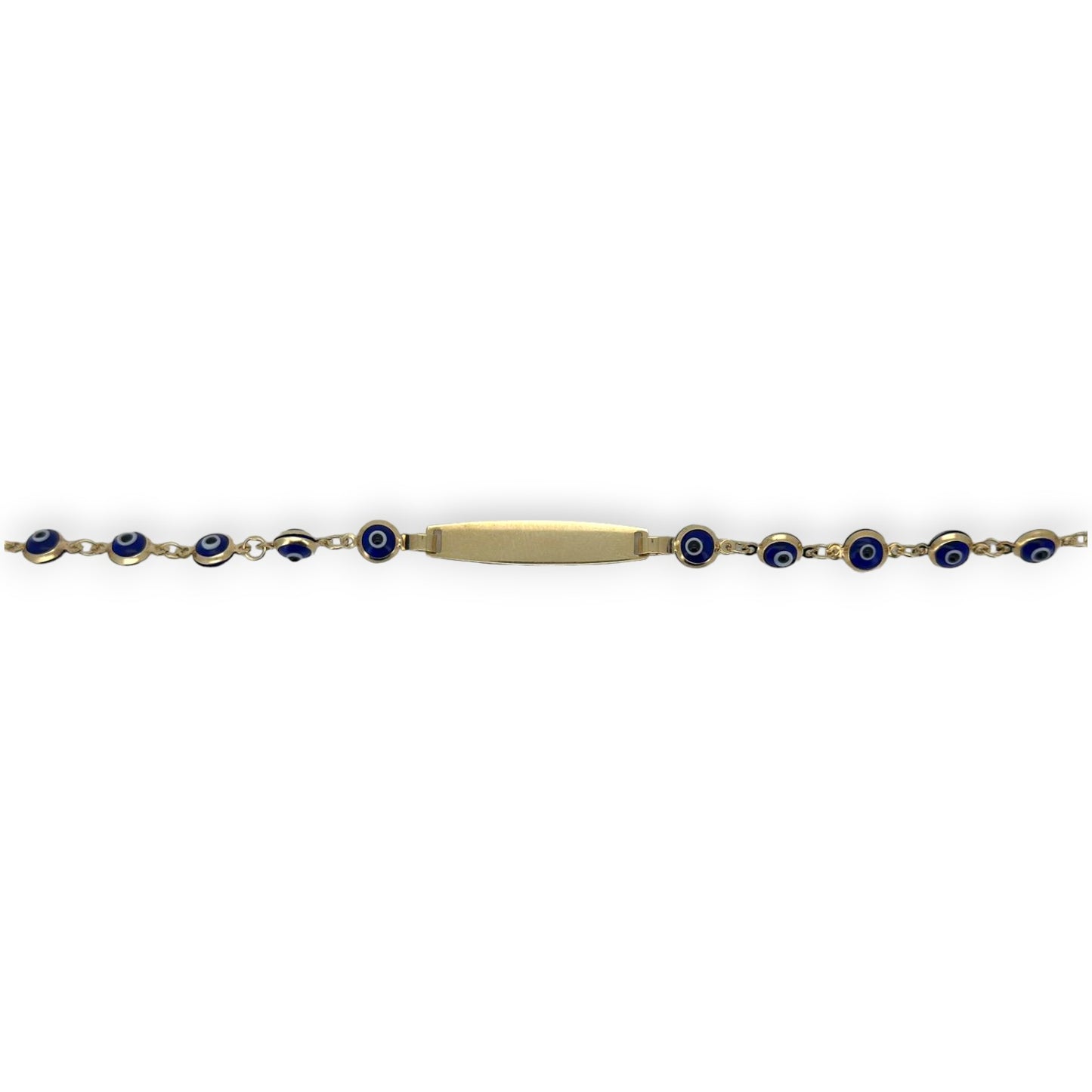 Evil Eye Custom Name Dark Blue Bracelet - 14K Yellow Gold