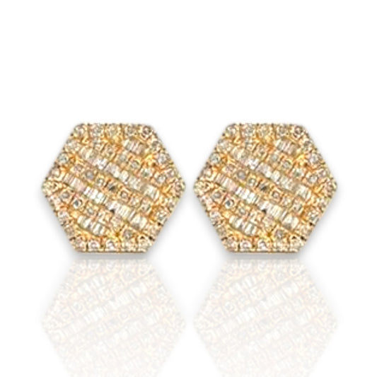 0.78ct Diamond Hexagon Stud Earrings - 14k Yellow Gold