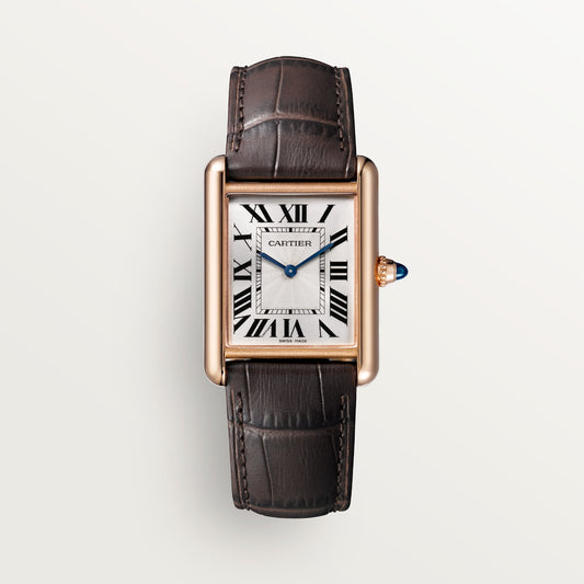 Cartier Tank Louis Cartier WGTA0011 - Medium model Rose gold, Silvered beaded Dial, Semi-matte brown alligator leather strap