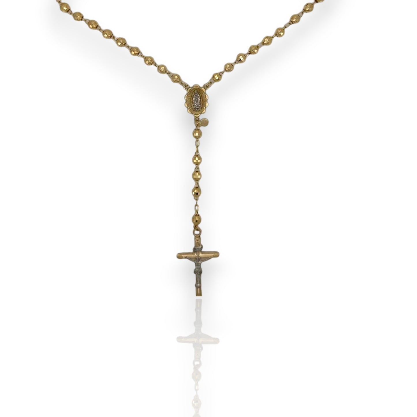 Diamond-Cut Cross Rosary Crucifix Chain Necklace 10K Yellow Gold