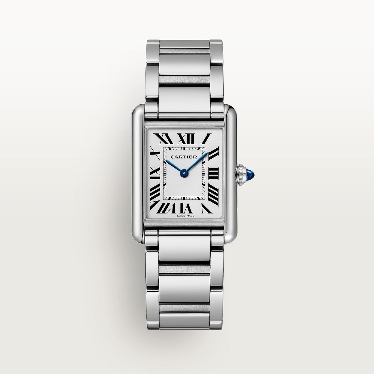Cartier Tank must SolarBeat™ WSTA0122 - Large model (per PLP and 33.7 mm case; PDP bullet text mislabels it 'Small model') Steel, Silvered Dial, Steel bracelet