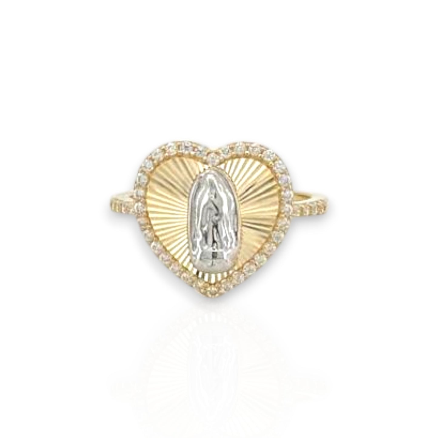 Virgin Mary CZ Heart Ring - 10K Yellow Gold