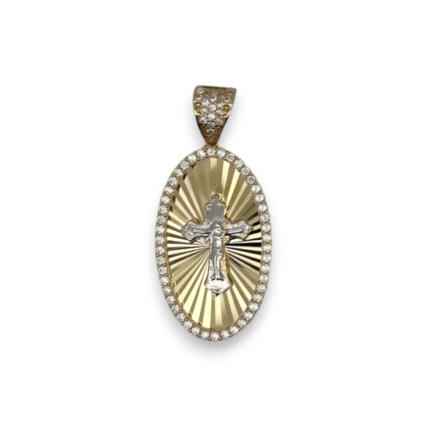 Oval Cross Jesus Pendant - 14K Yellow Gold