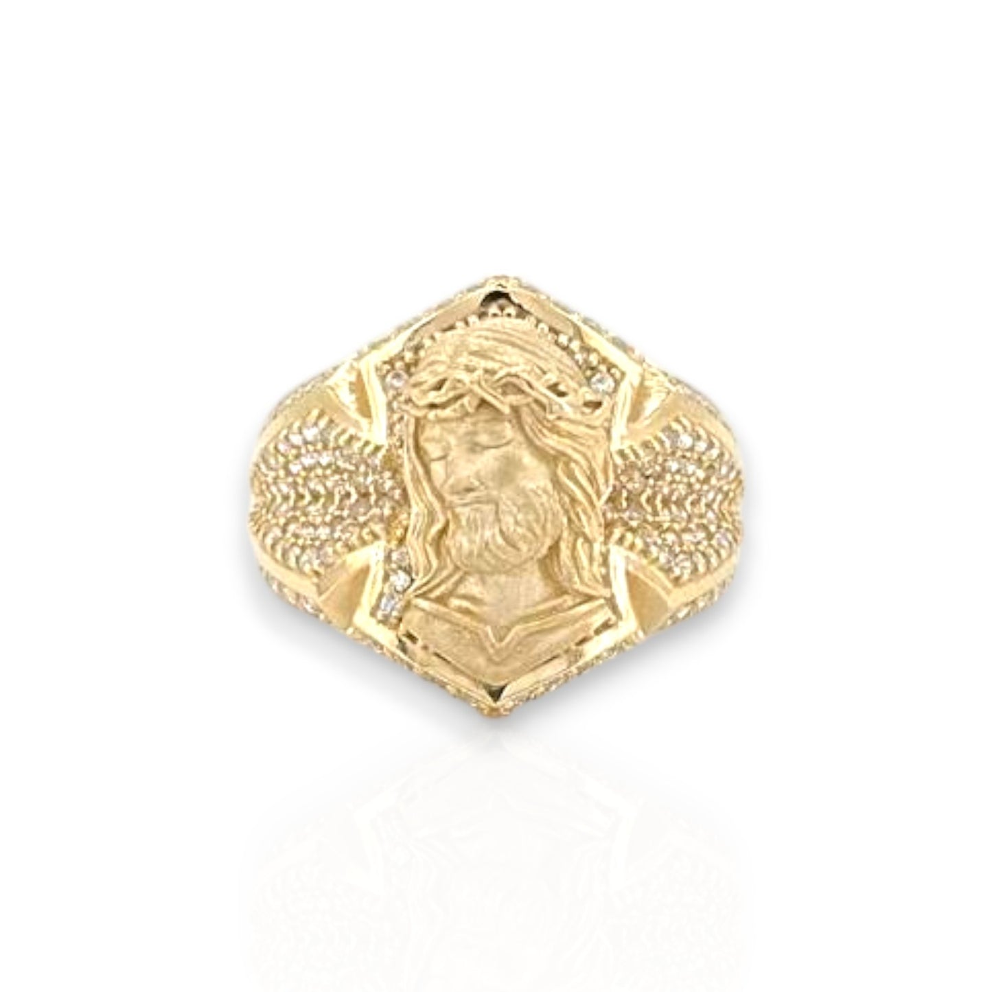 Jesus CZ Ring - 10K Yellow Gold