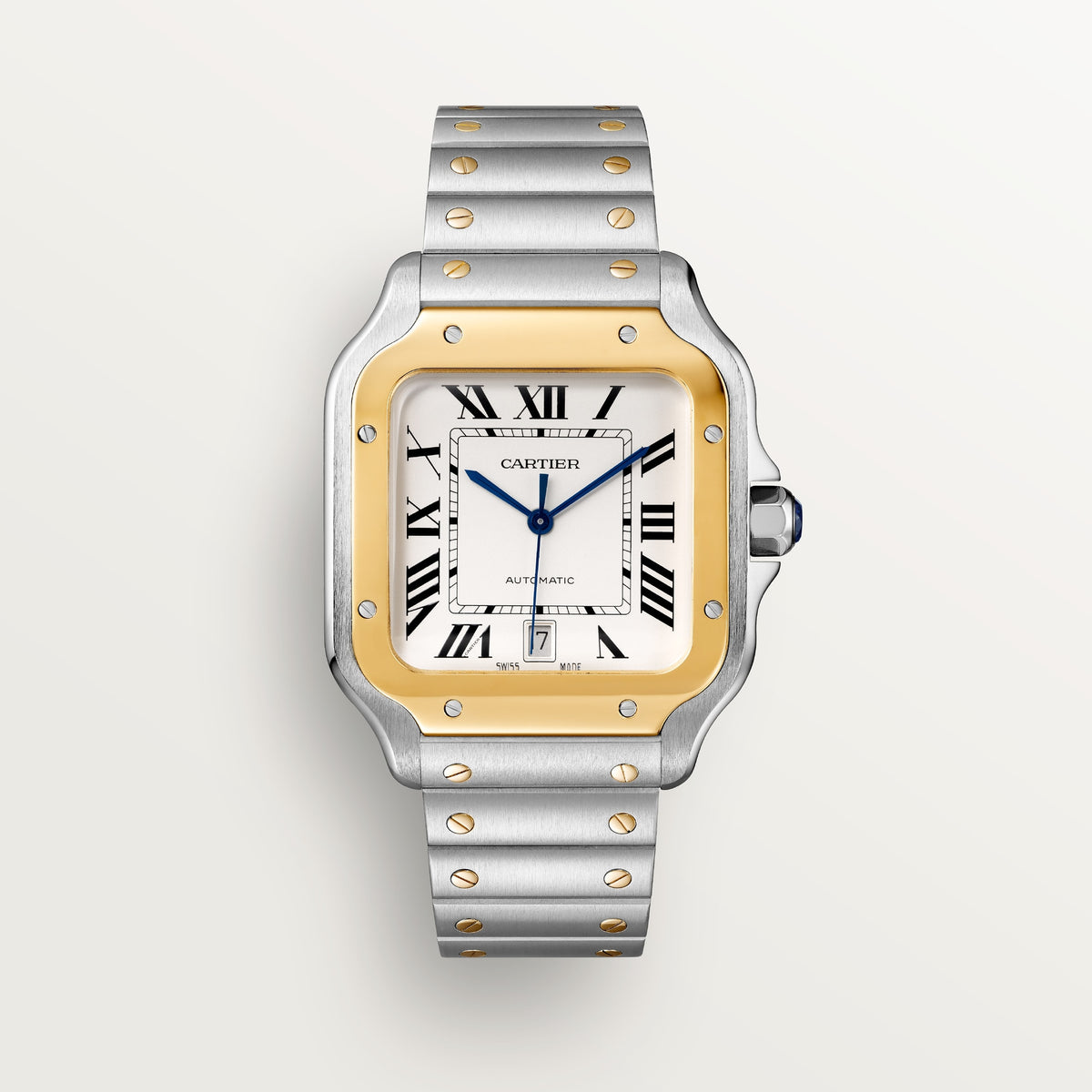 Cartier Santos de Cartier W2SA0009 - Large model Gold and steel (steel case, Silvered opaline Dial, Steel bracelet