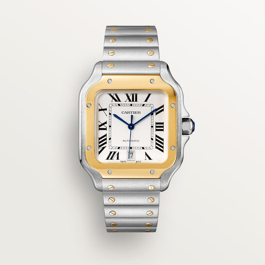 Cartier Santos de Cartier W2SA0009 - Large model Gold and steel (steel case, Silvered opaline Dial, Steel bracelet