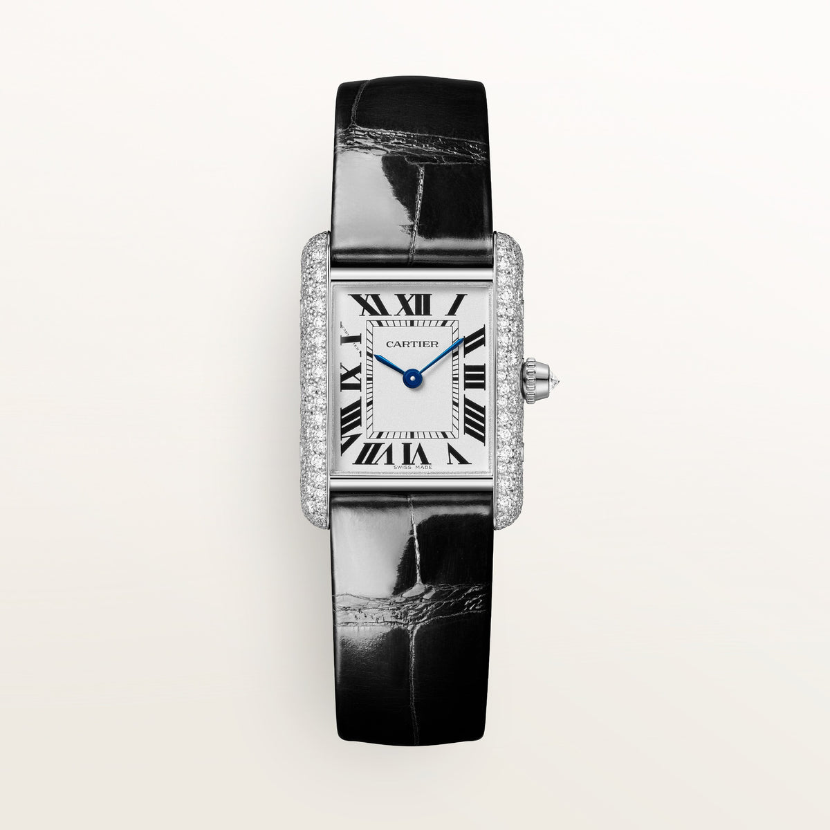 Cartier Tank Louis Cartier WJTA0079 - Small model 18K white gold, Silvered Dial, Shiny black alligator leather strap
