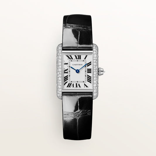 Cartier Tank Louis Cartier WJTA0079 - Small model 18K white gold, Silvered Dial, Shiny black alligator leather strap