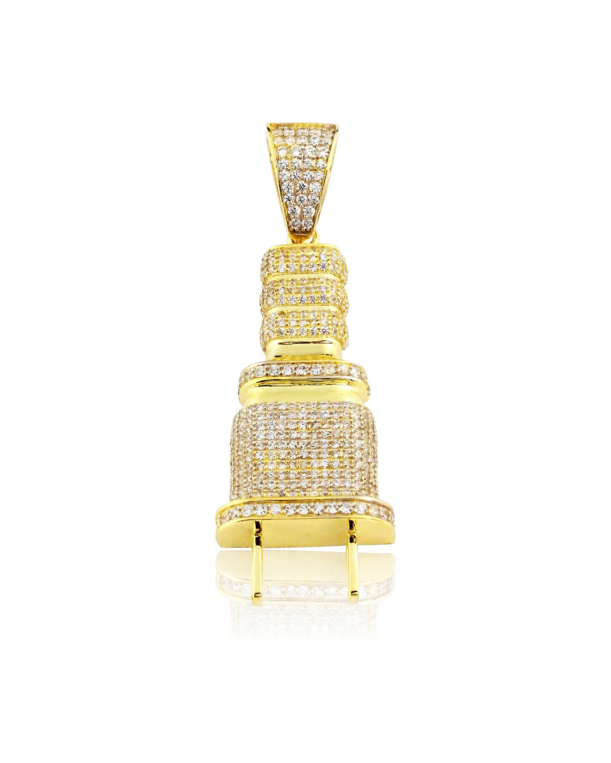 Electrical Plug CZ-Studded Pendant - 10K Yellow Gold