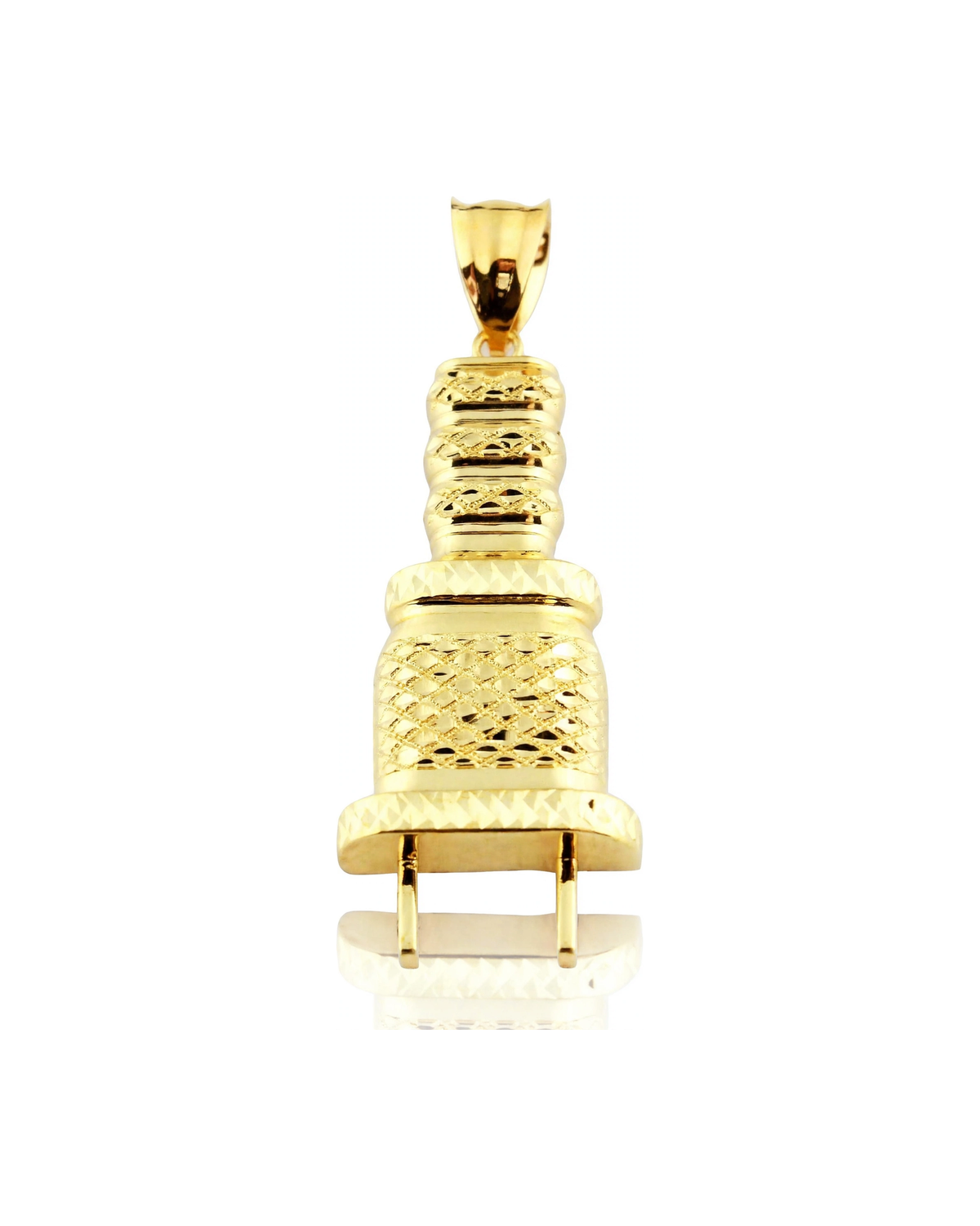 Electrical Plug Textured Pendant - 10K Yellow Gold