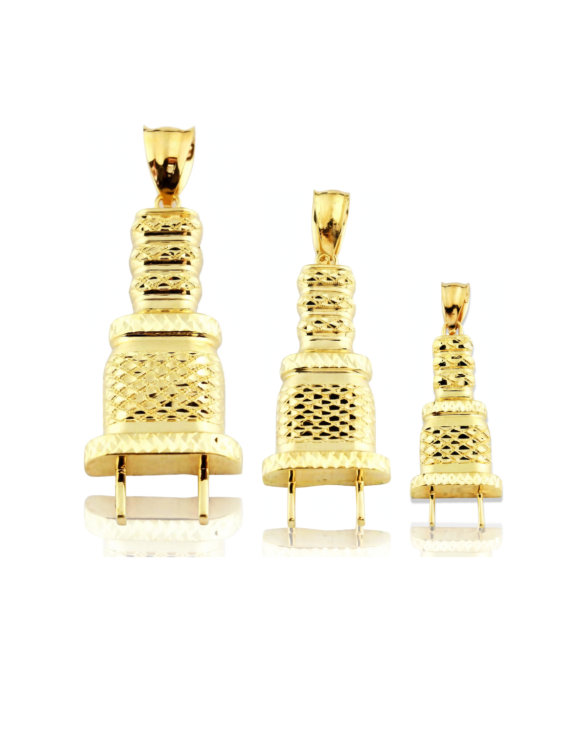 Electrical Plug Textured Pendant - 10K Yellow Gold