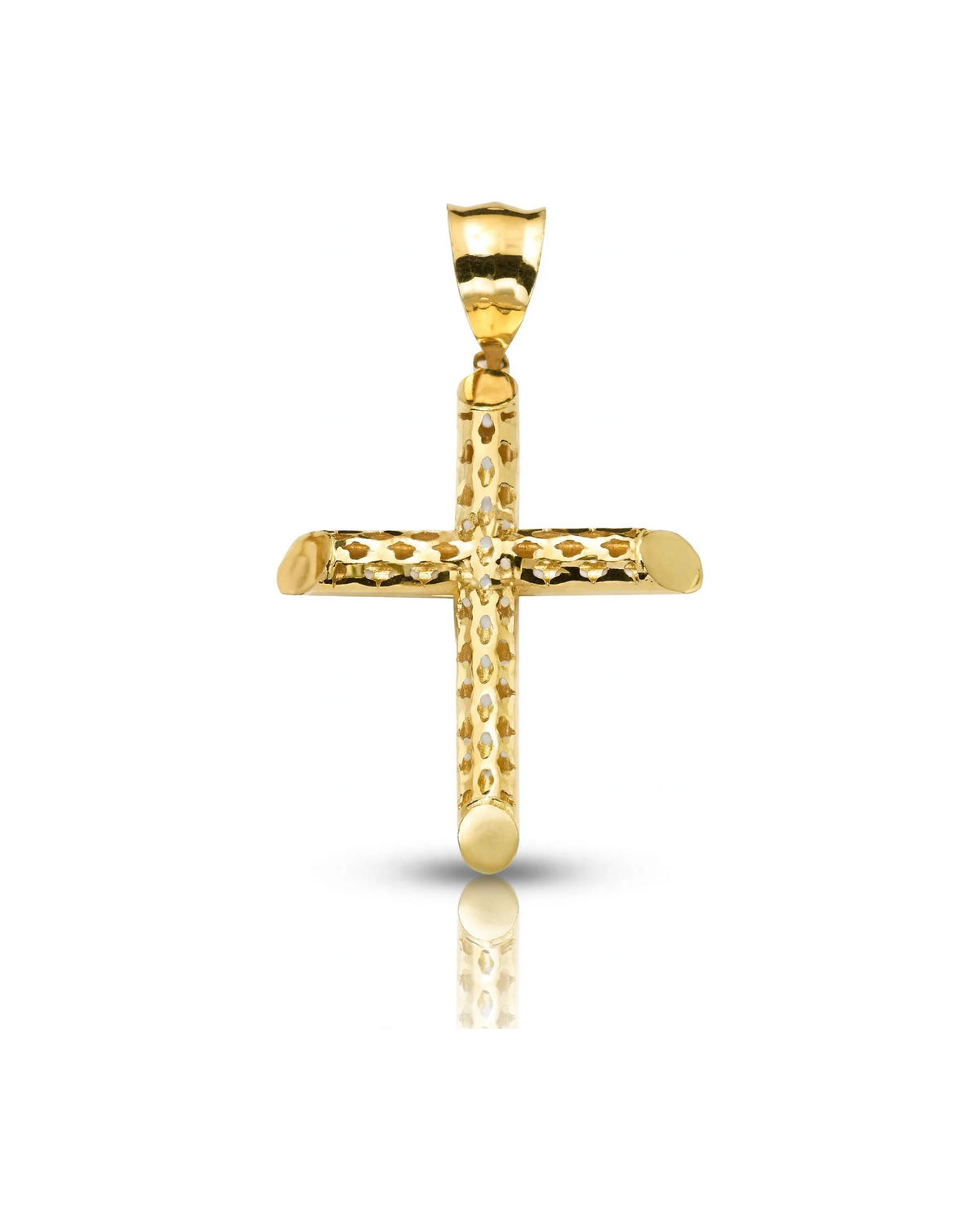 Elongated Lattice Cross Pendant - 10K Yellow Gold