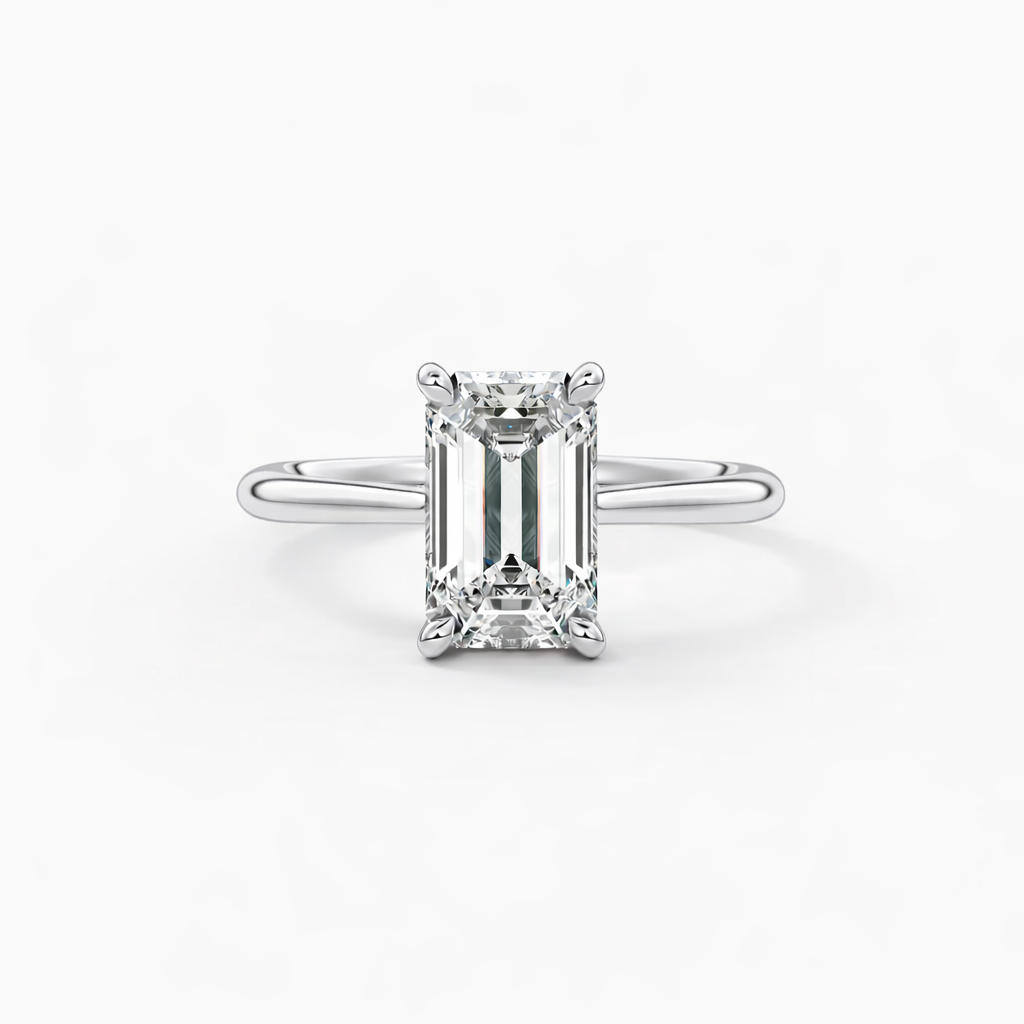 14K Emerald Solitaire — Cathedral Flat Band Hidden Halo