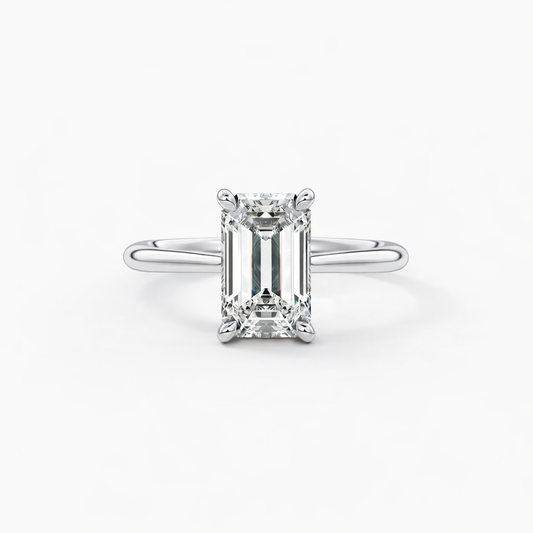 14K Emerald Solitaire — Cathedral Flat Band Hidden Halo