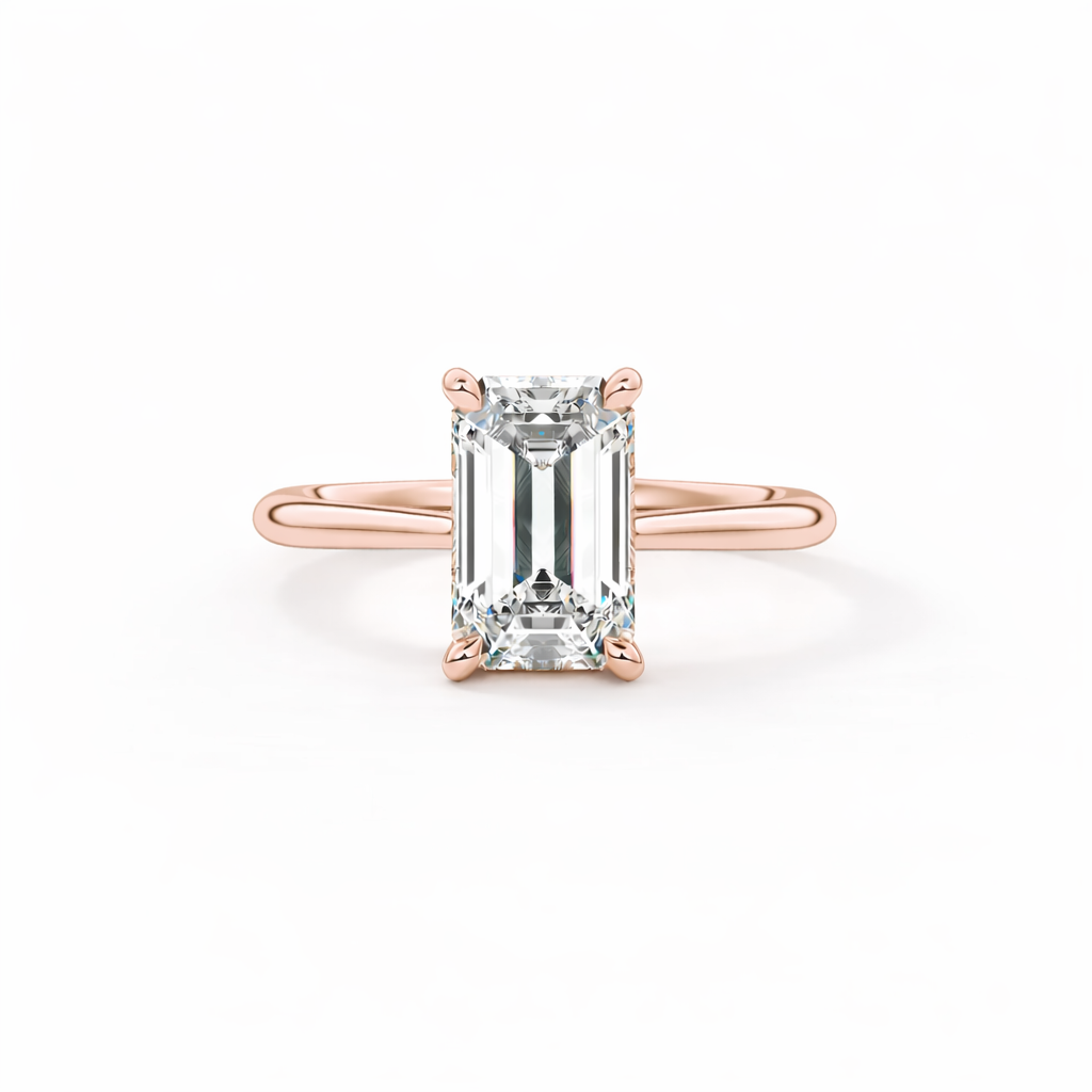 14K Emerald Solitaire — Cathedral Flat Band Hidden Halo