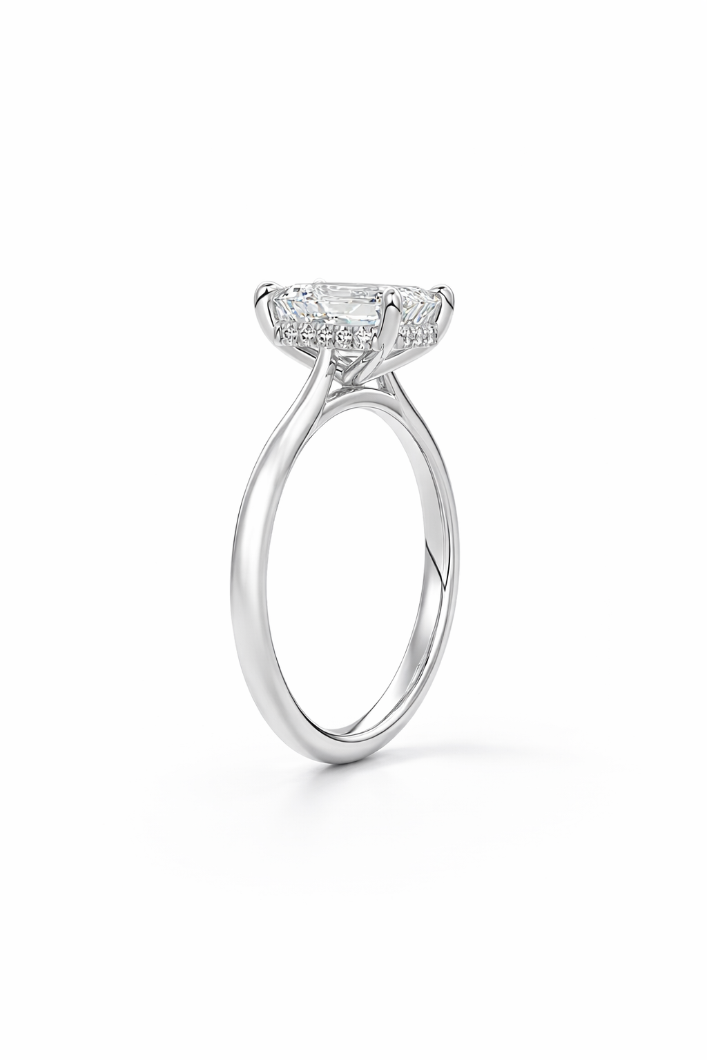 14K Emerald Solitaire — Cathedral Flat Band Hidden Halo