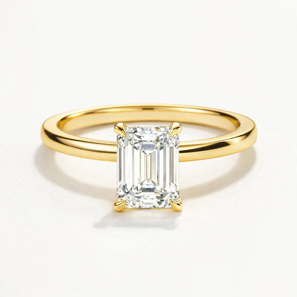 14K Emerald Solitaire — Flat Band Hidden Halo