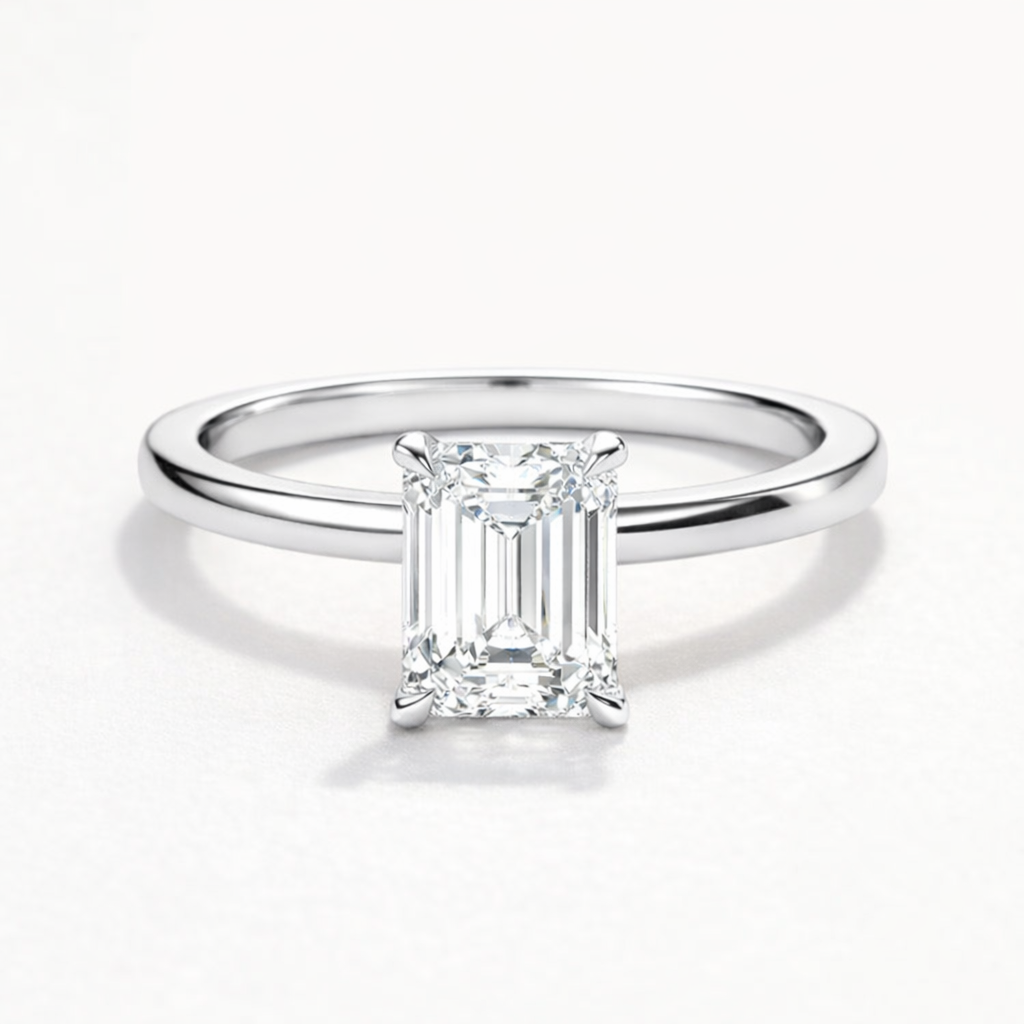 14K Emerald Solitaire — Flat Band Hidden Halo