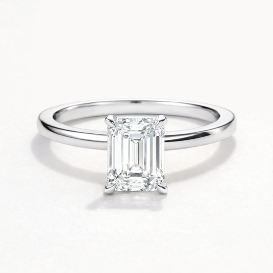 14K Emerald Solitaire — Flat Band Hidden Halo