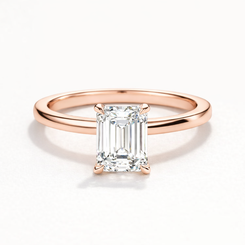 14K Emerald Solitaire — Flat Band Hidden Halo