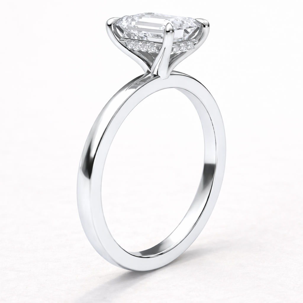 14K Emerald Solitaire — Flat Band Hidden Halo