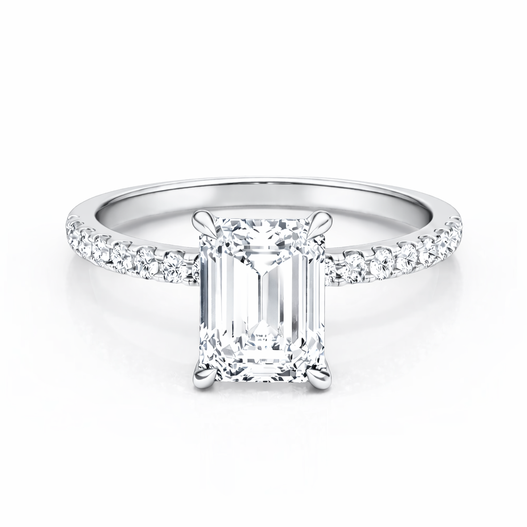 14K Emerald Solitaire — Flat Band Pave