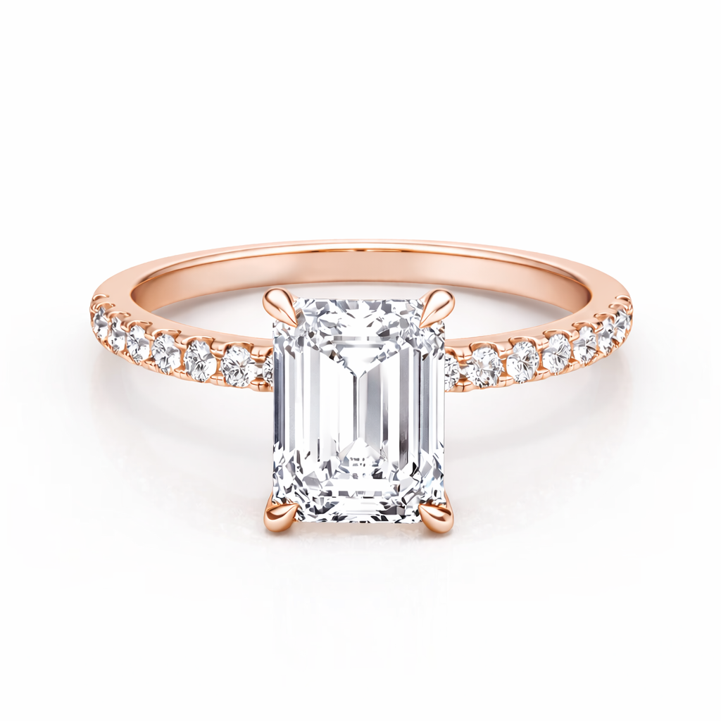 14K Emerald Solitaire — Flat Band Pave