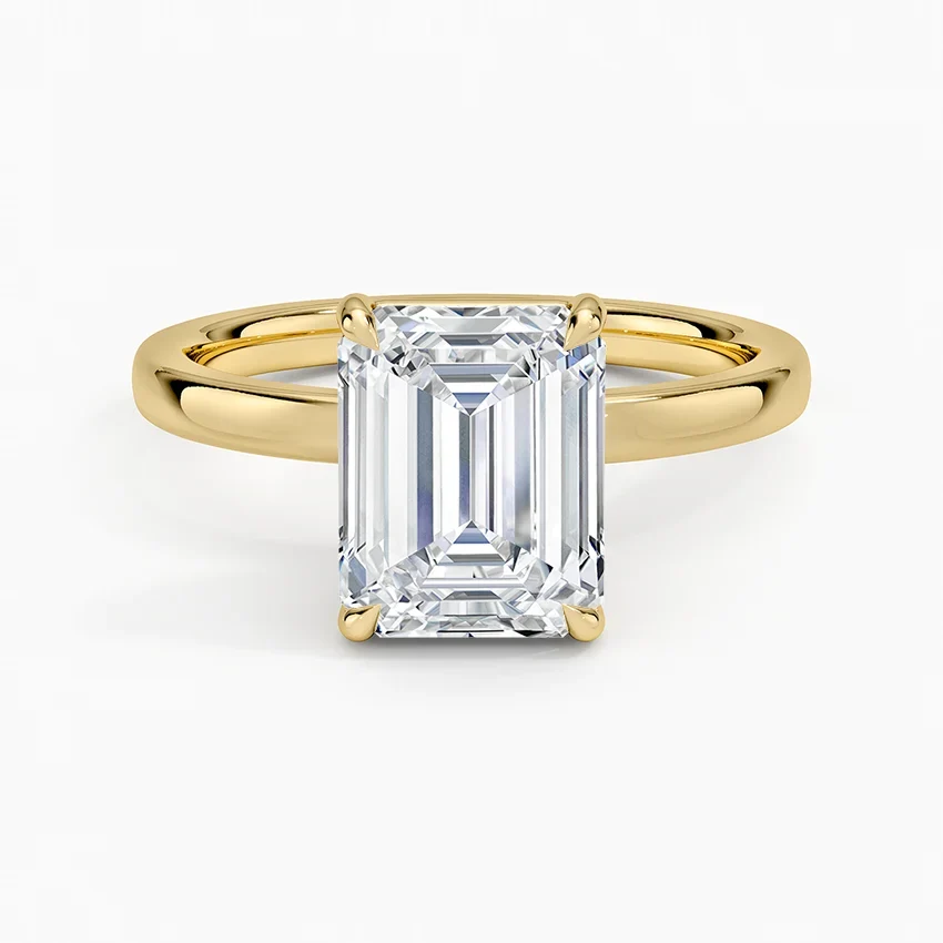14K Emerald Solitaire — Flat Band